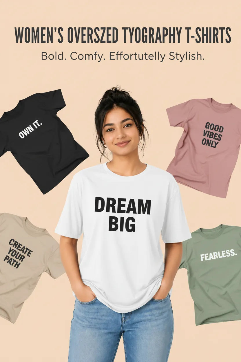 Female Model in Typography T-Shirt