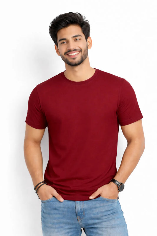 Maroon Plain Half Sleeve T-Shirt