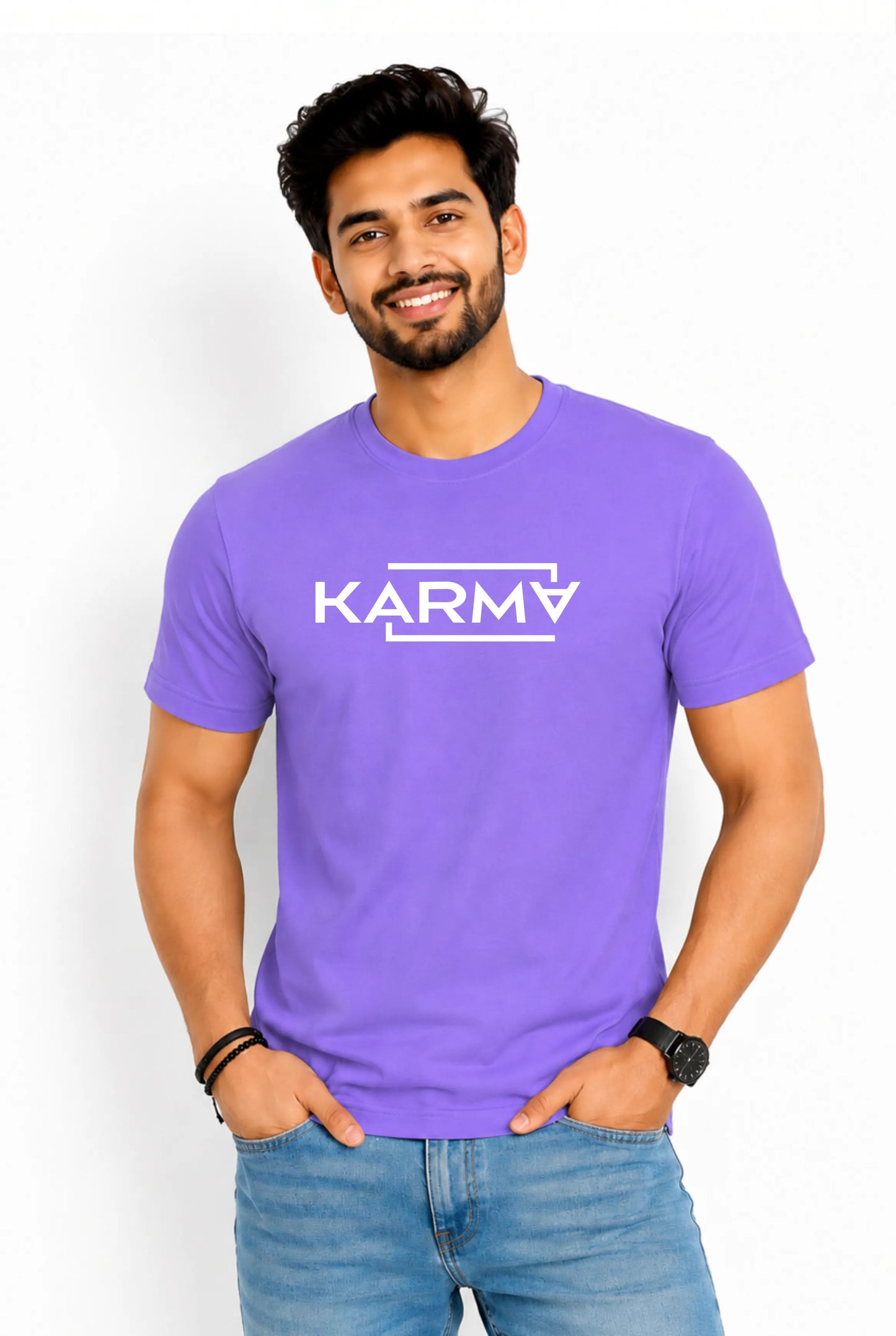 Karma Printed Round Neck T-Shirt