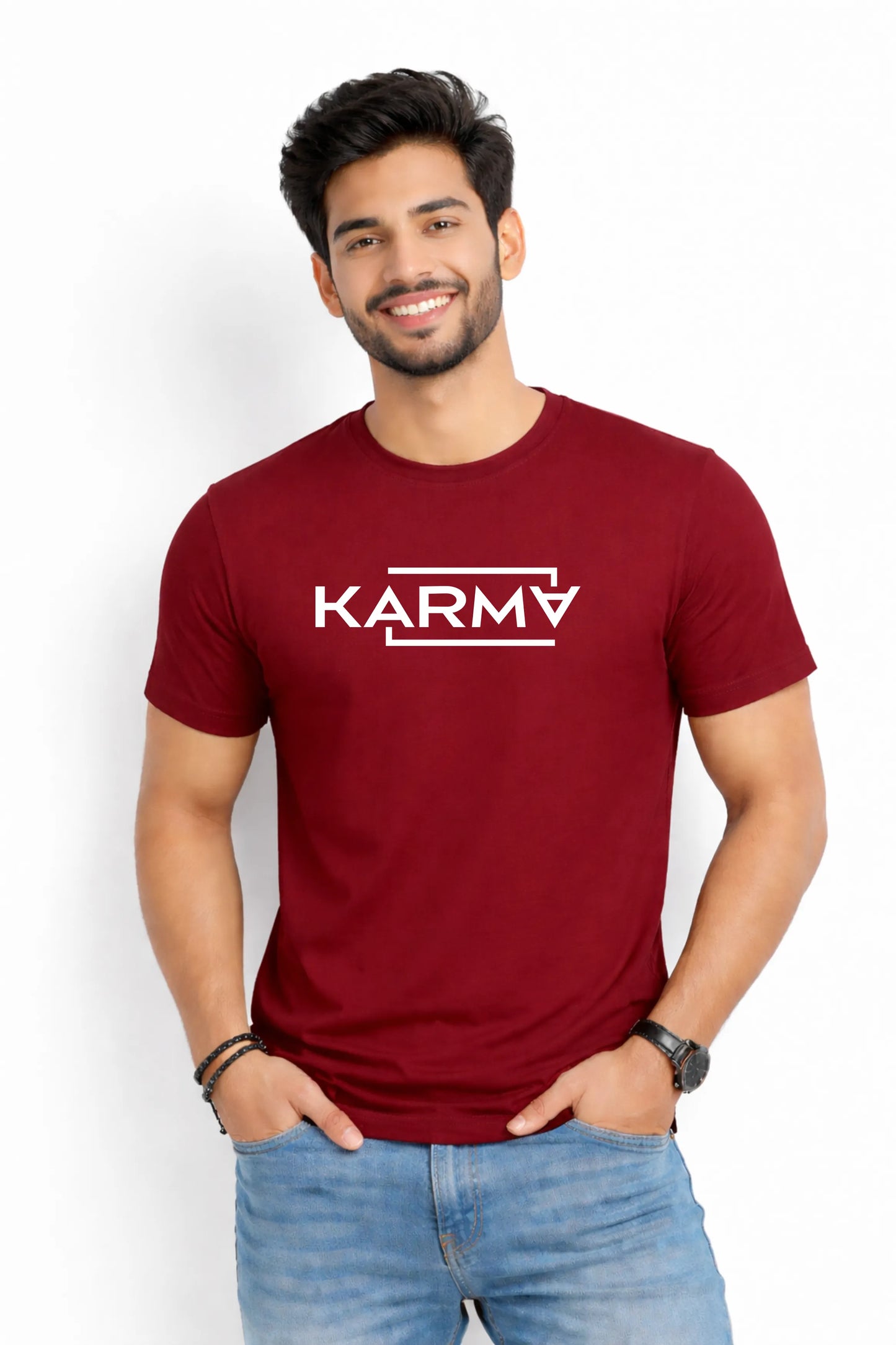 Karma Printed Round Neck T-Shirt