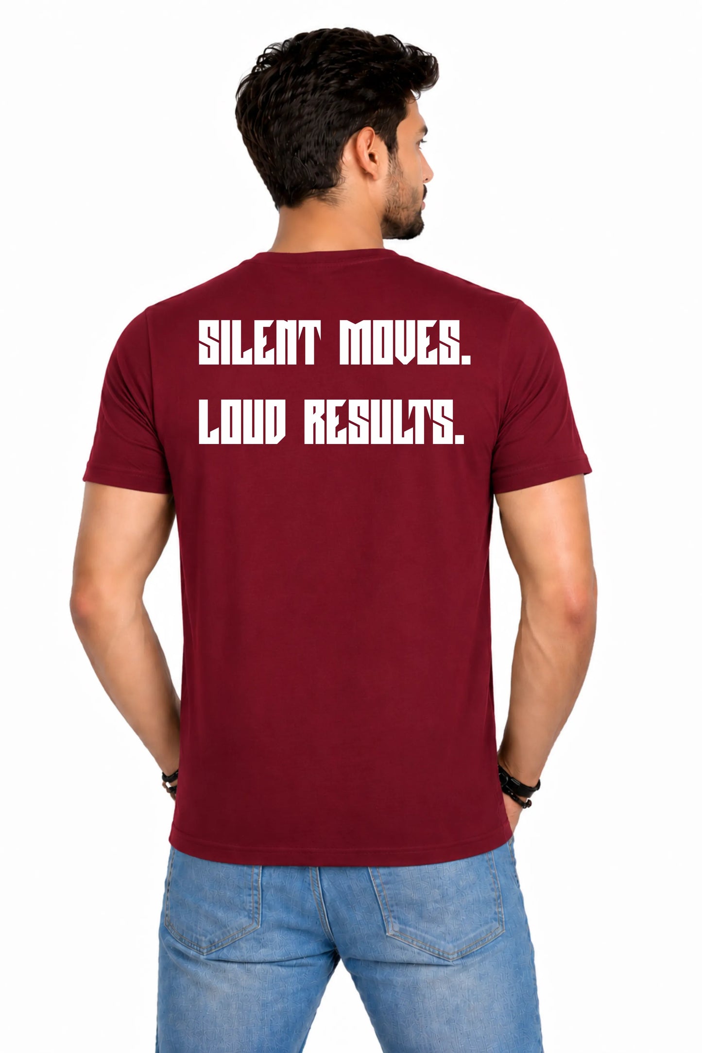 Silent Moves. Loud Results. — Men's Back Print T-Shirt