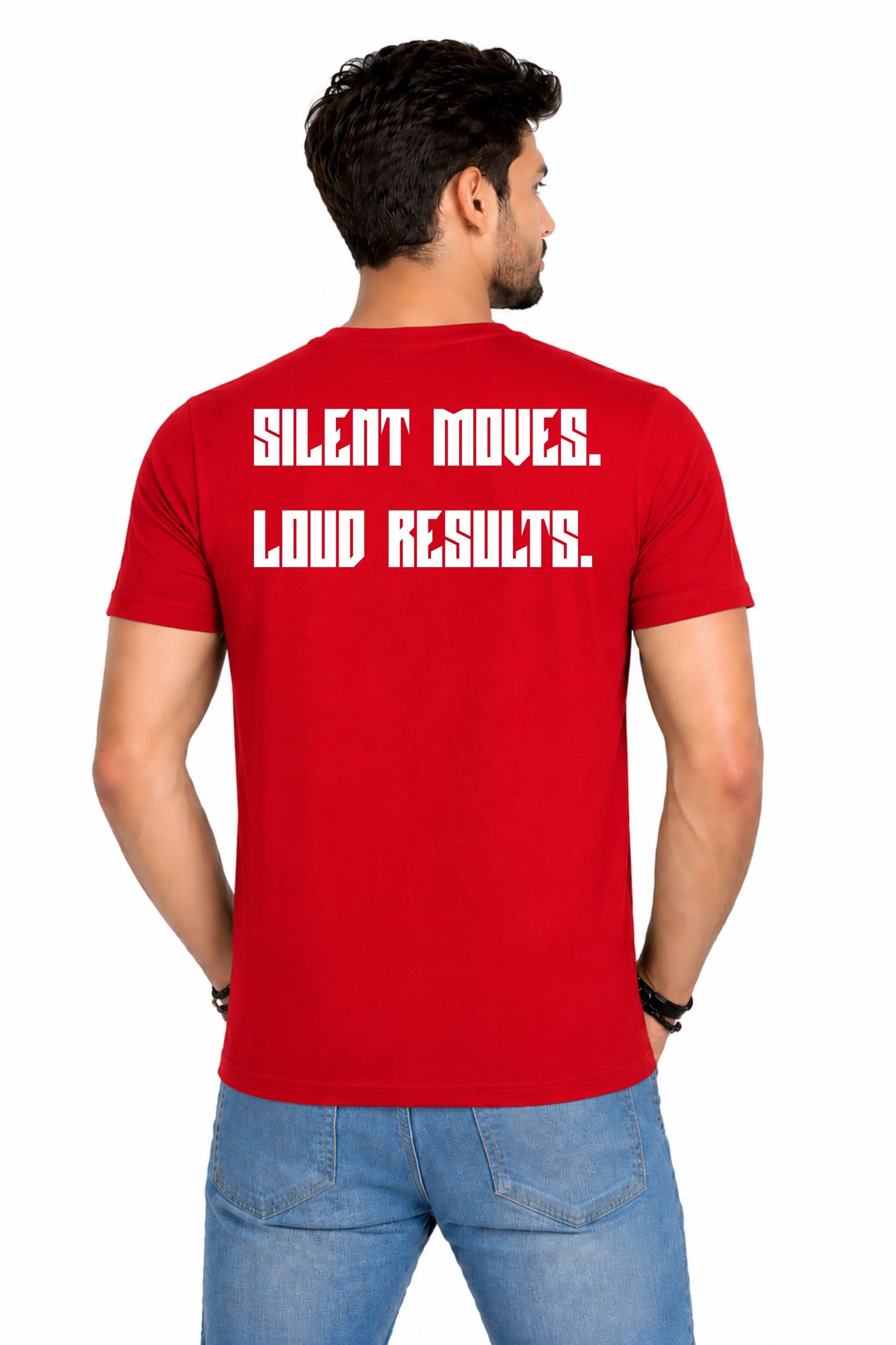 Silent Moves. Loud Results. — Men's Back Print T-Shirt