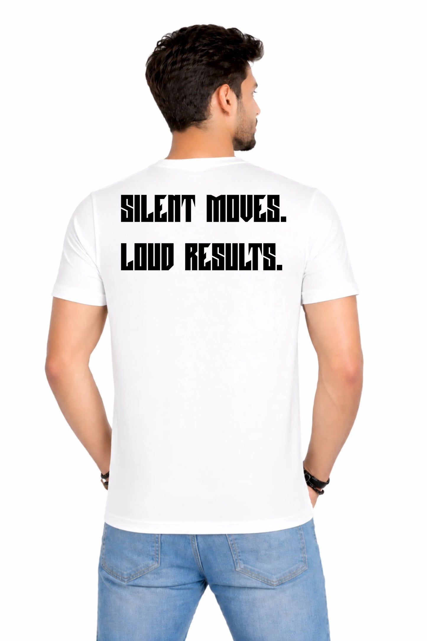 Silent Moves. Loud Results. — Men's Back Print T-Shirt