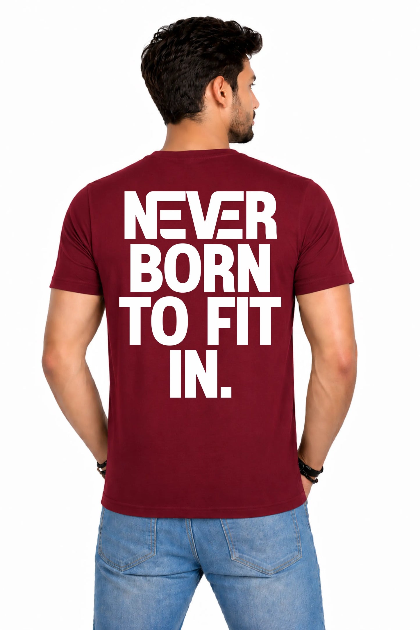 Never Born To Fit In – Men's Back Print T-Shirt